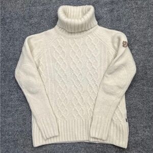 Fjallraven Sweater Womens XS Cream Ovik Cable Knit Turtleneck 100% Wool